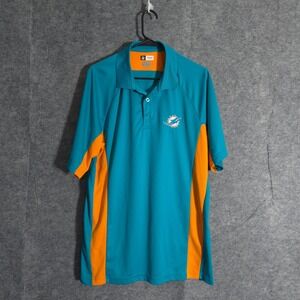 Miami Dolphins NFL Team Apparel Polo Shirt Mens Size L Football Teal Orange Logo